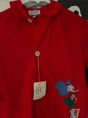 Red Kids Pea Coat - Embroidered Button-Front